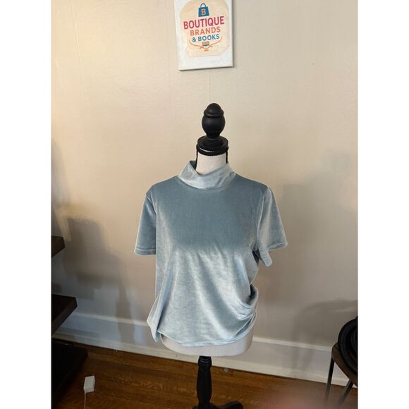 Madewell Light Blue Velvet Short Sleeve Turtleneck Top Women’s Size Medium - Picture 1 of 6